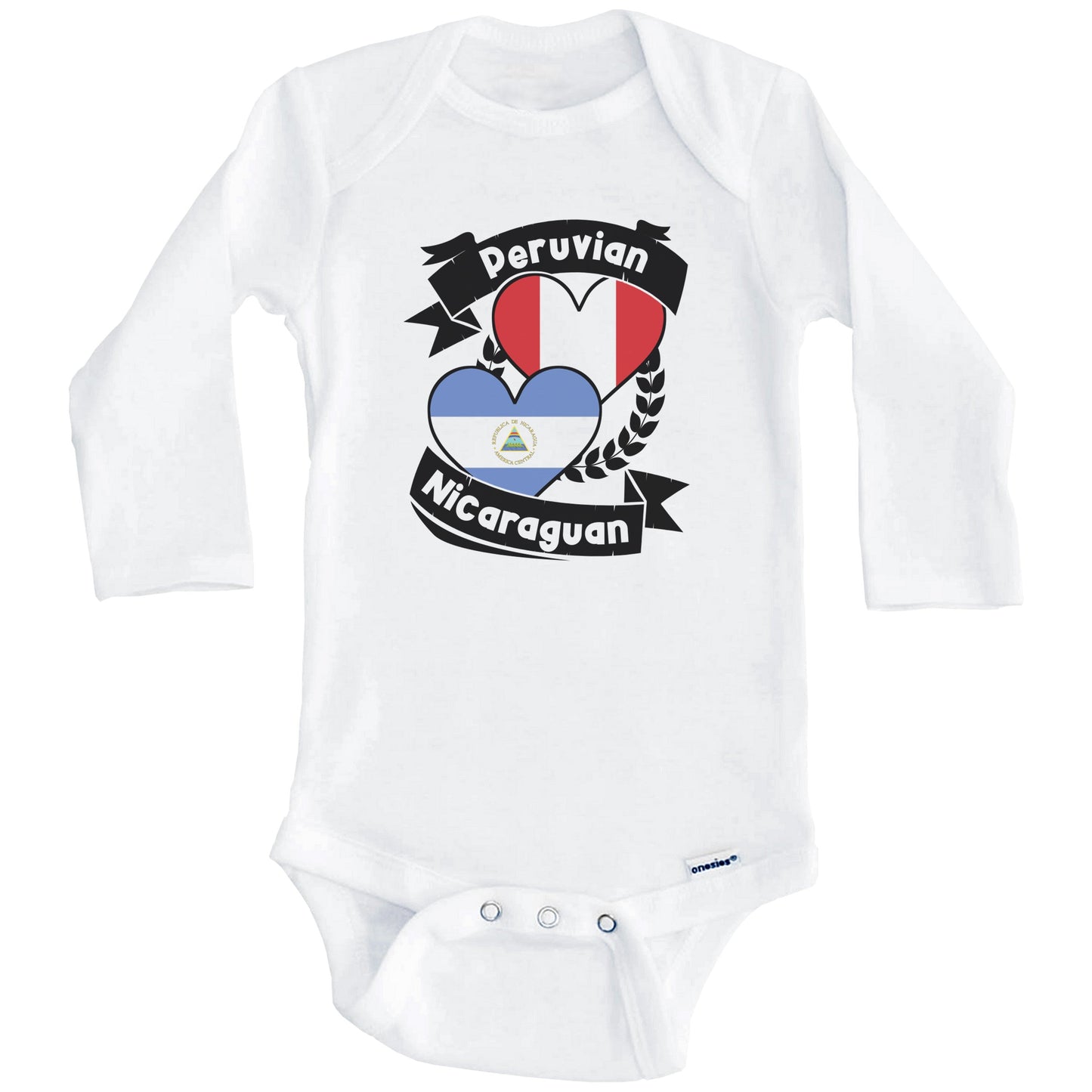 Peruvian Nicaraguan Heart Flags Peru Nicaragua Baby Bodysuit (Long Sleeves)