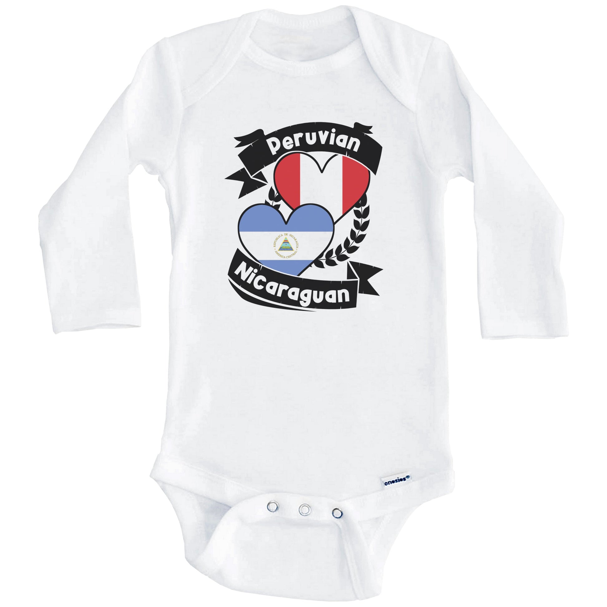 Peruvian Nicaraguan Heart Flags Peru Nicaragua Baby Bodysuit (Long Sleeves)