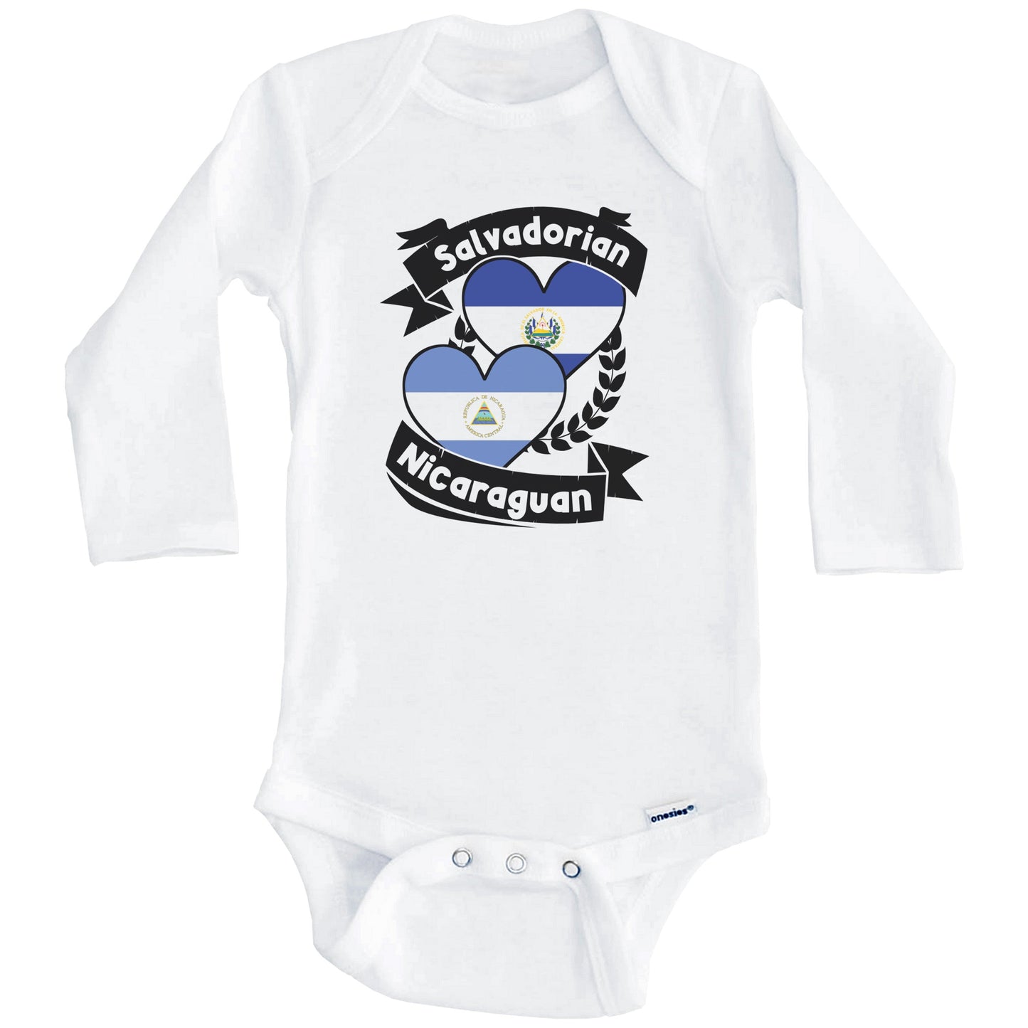 Salvadorian Nicaraguan Heart Flags El Salvador Nicaragua Baby Bodysuit (Long Sleeves)
