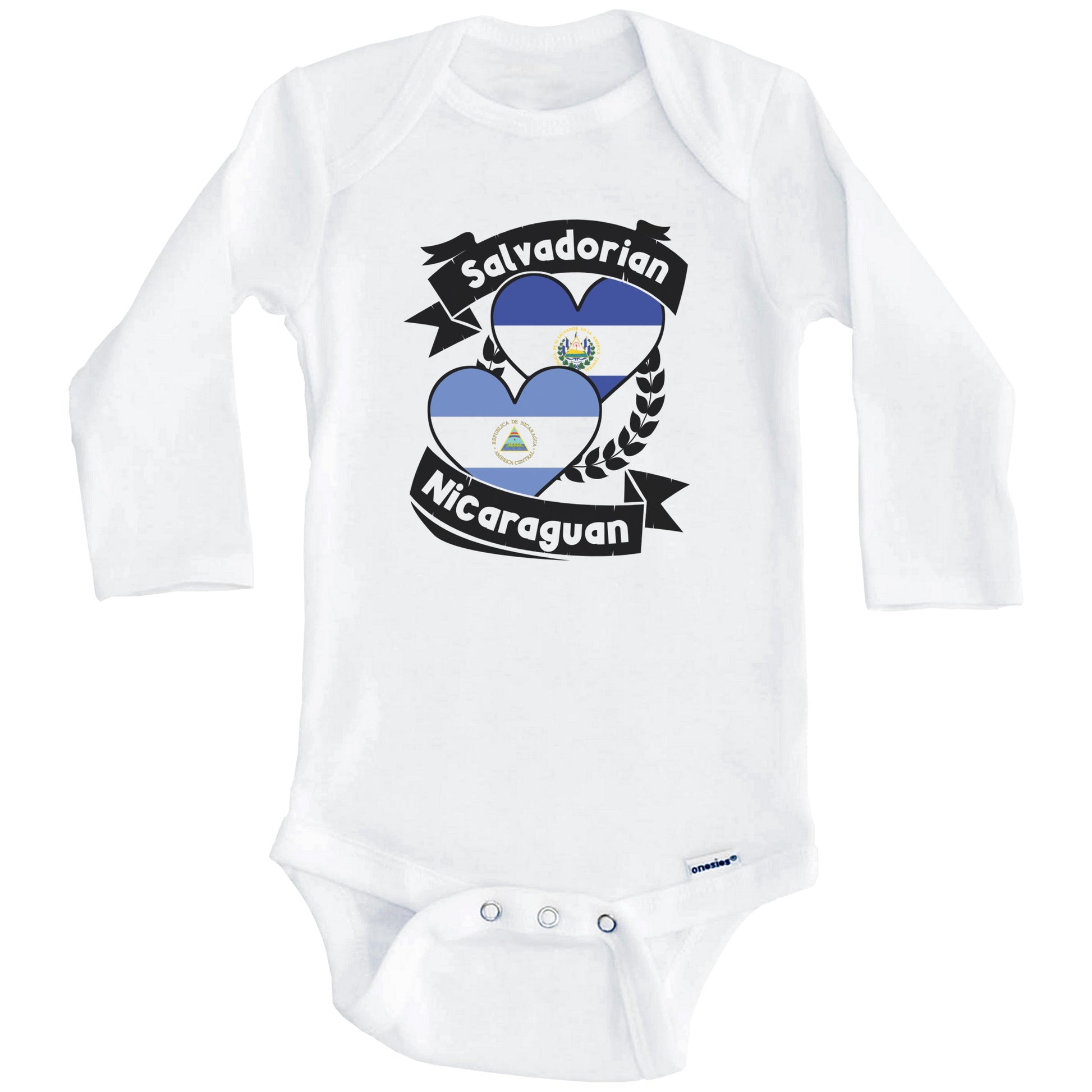 Salvadorian Nicaraguan Heart Flags El Salvador Nicaragua Baby Bodysuit (Long Sleeves)