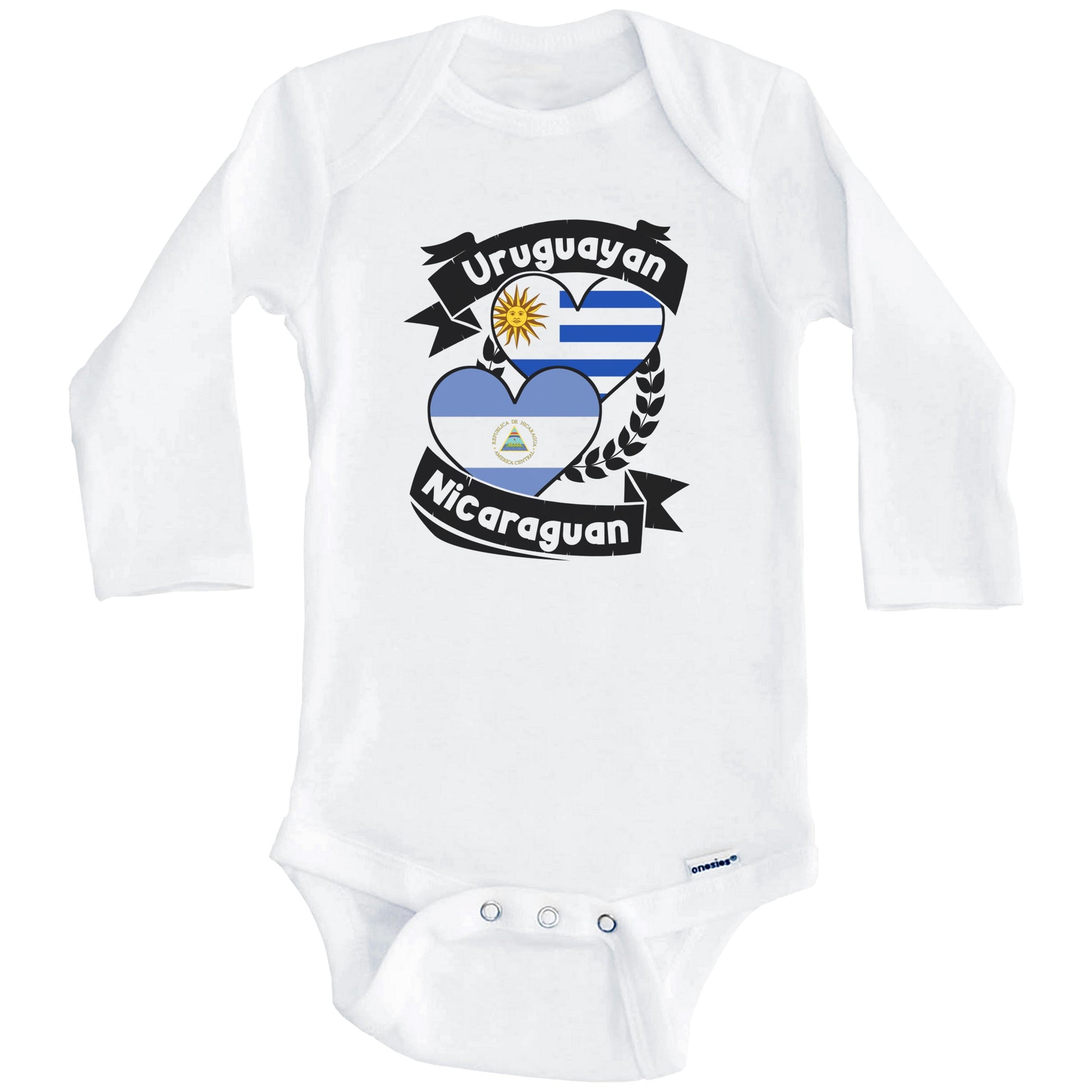 Uruguayan Nicaraguan Heart Flags Uruguay Nicaragua Baby Bodysuit (Long Sleeves)