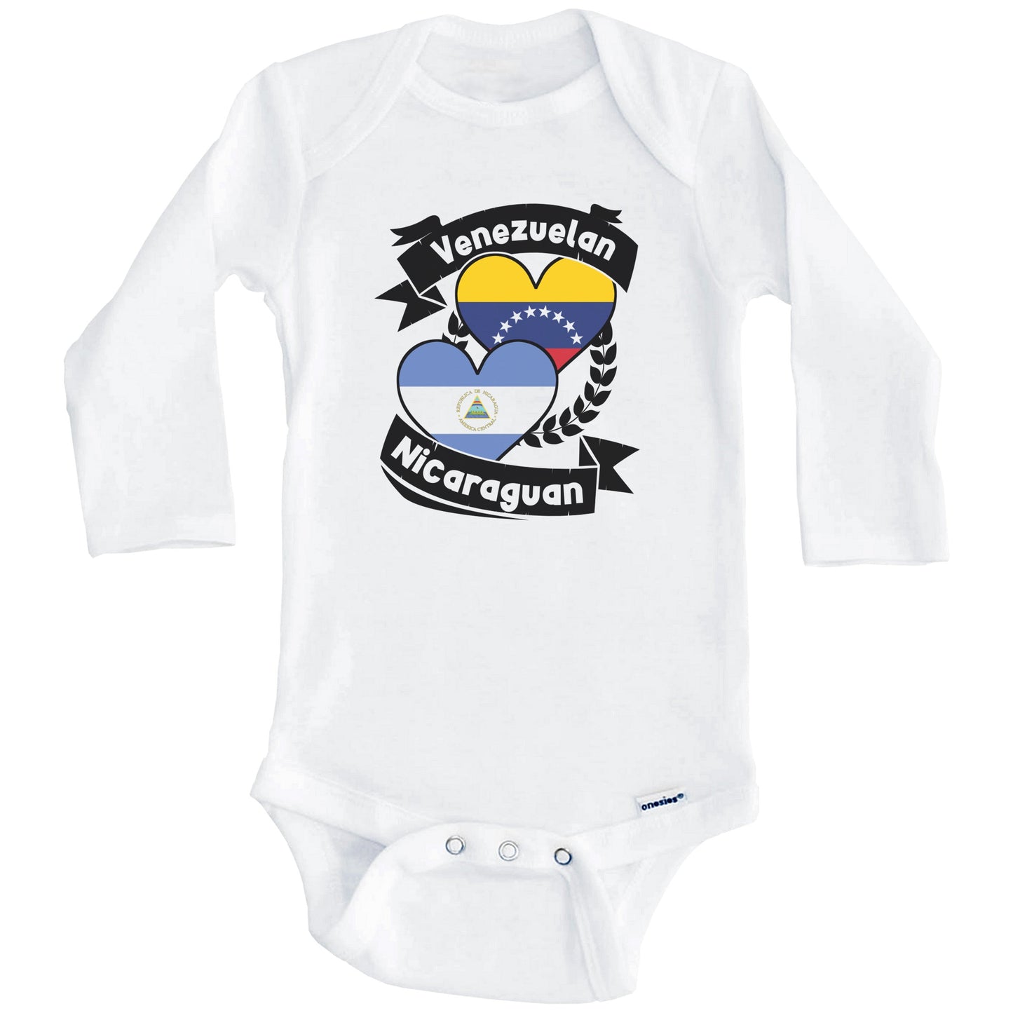 Venezuelan Nicaraguan Heart Flags Venezuela Nicaragua Baby Bodysuit (Long Sleeves)