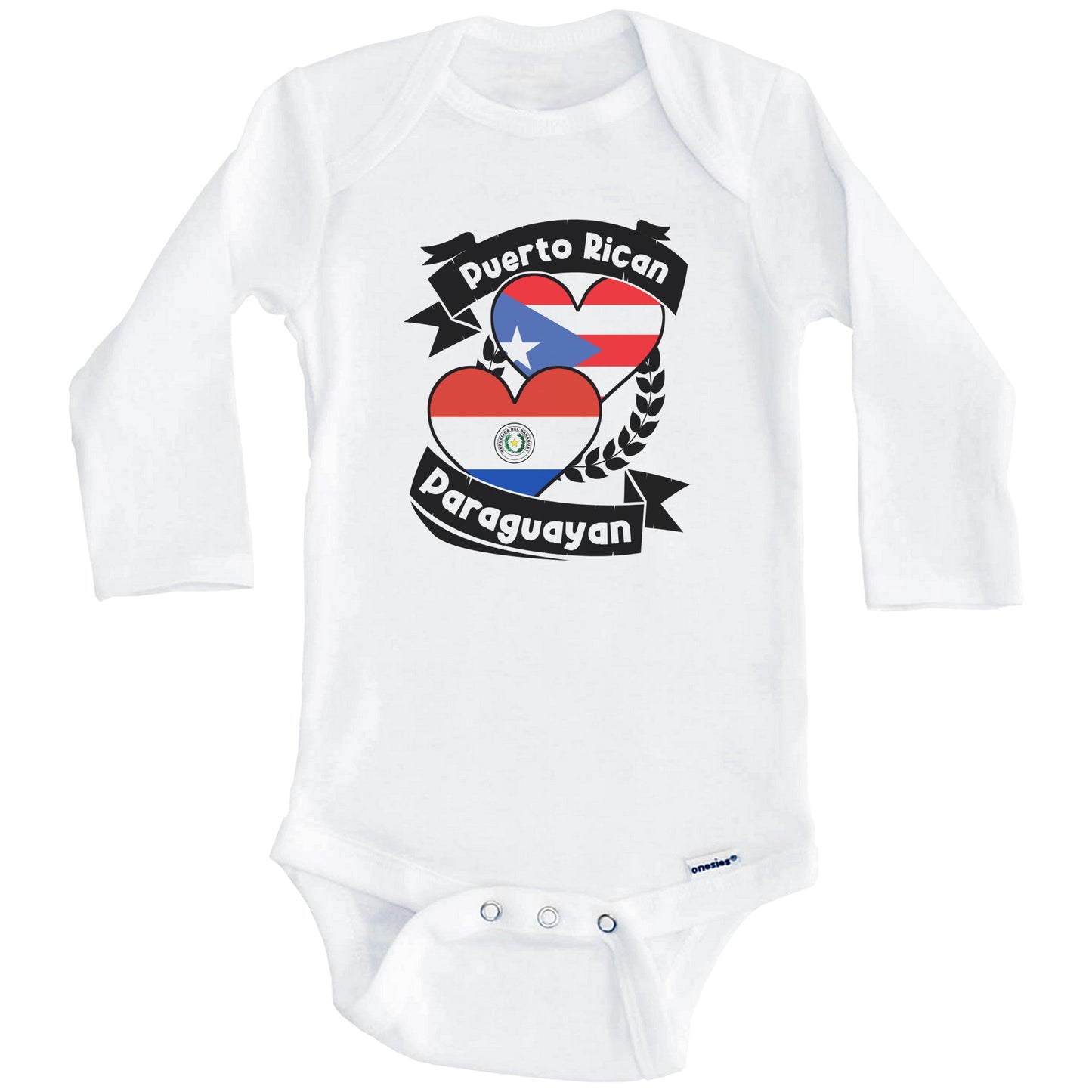 Puerto Rican Paraguayan Heart Flags Puerto Rico Paraguay Baby Bodysuit (Long Sleeves)