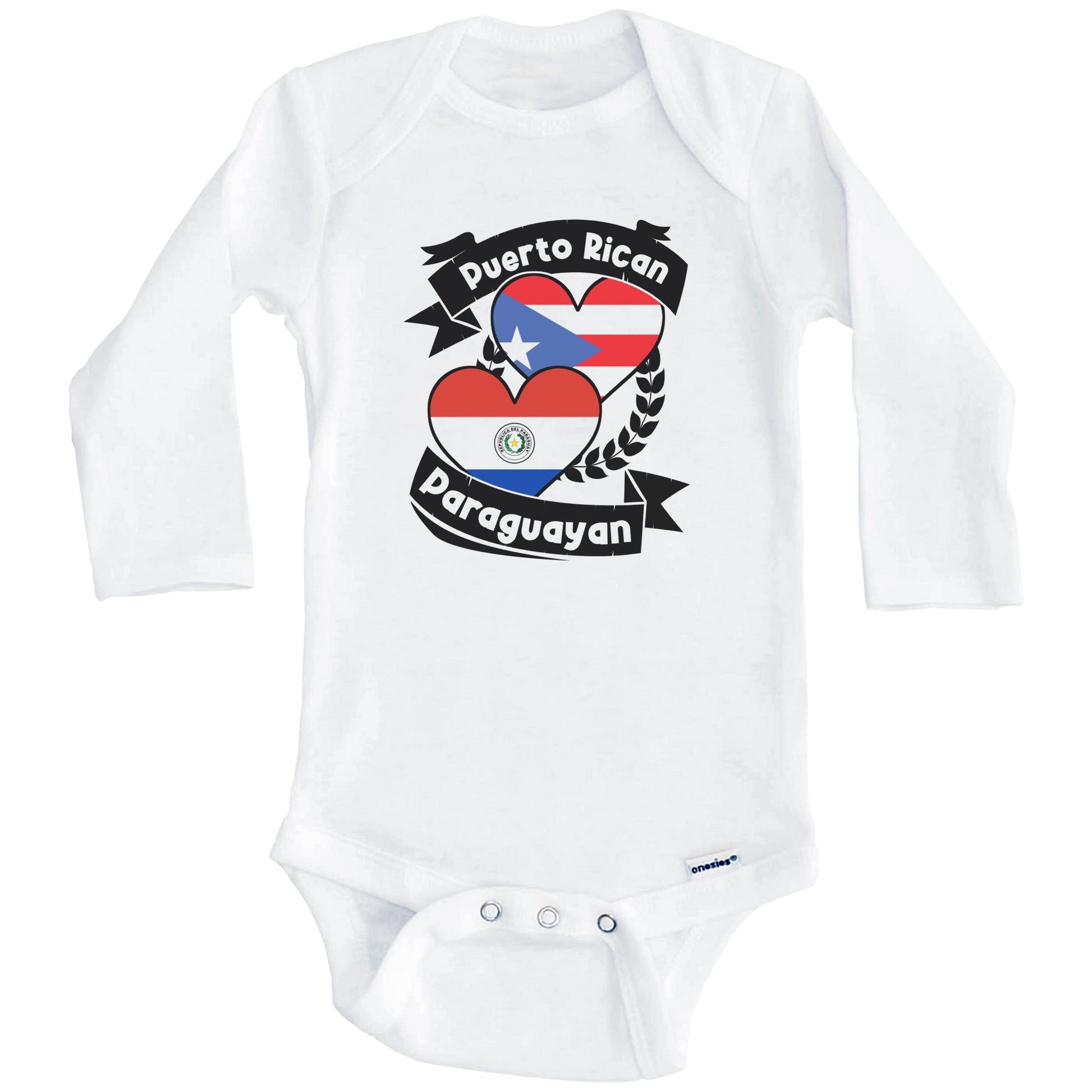 Puerto Rican Paraguayan Heart Flags Puerto Rico Paraguay Baby Bodysuit (Long Sleeves)