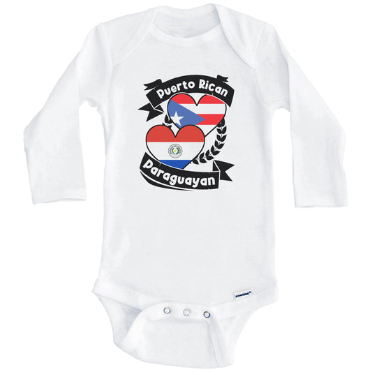 Puerto Rican Paraguayan Heart Flags Puerto Rico Paraguay Baby Bodysuit (Long Sleeves)
