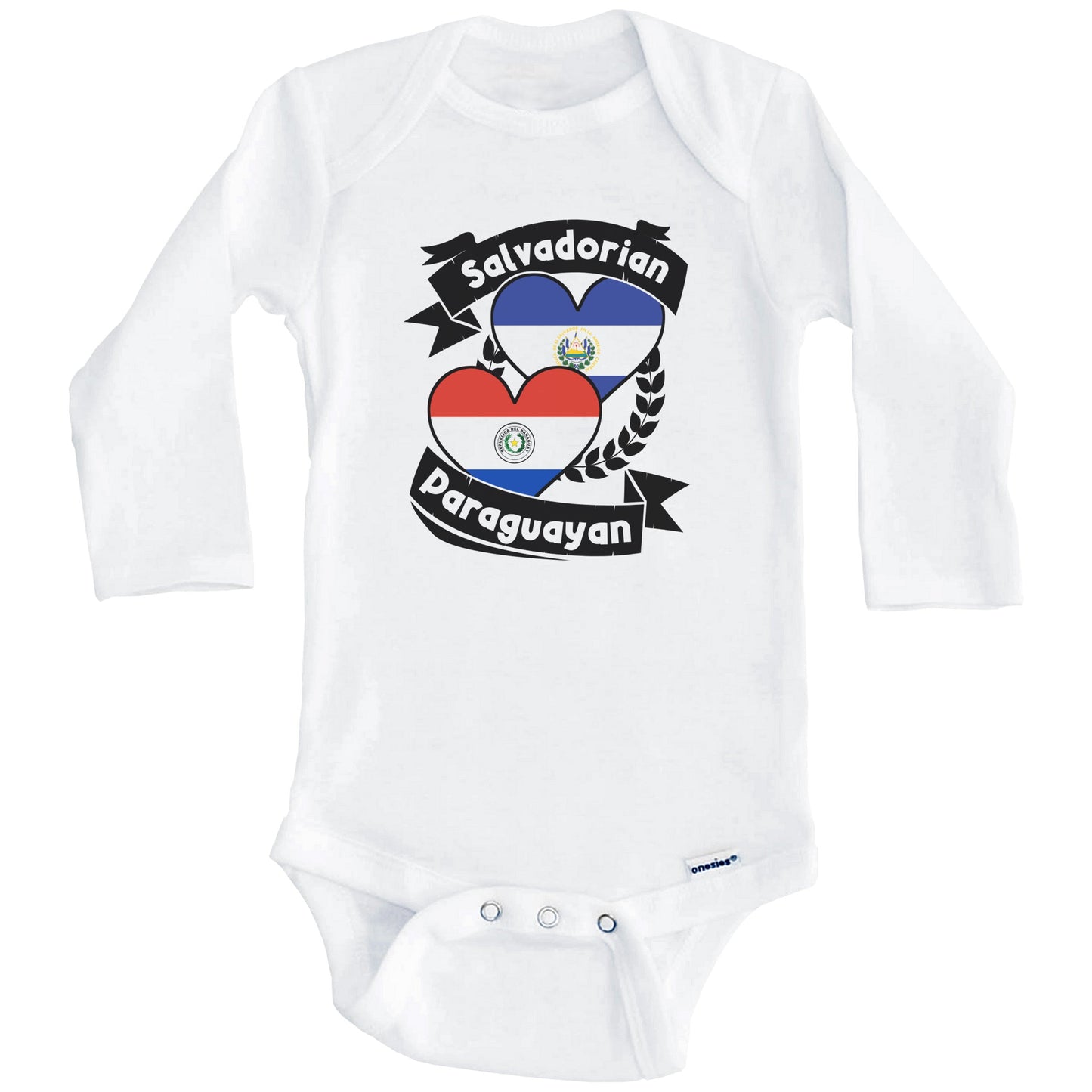 Salvadorian Paraguayan Heart Flags El Salvador Paraguay Baby Bodysuit (Long Sleeves)