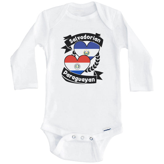Salvadorian Paraguayan Heart Flags El Salvador Paraguay Baby Bodysuit (Long Sleeves)