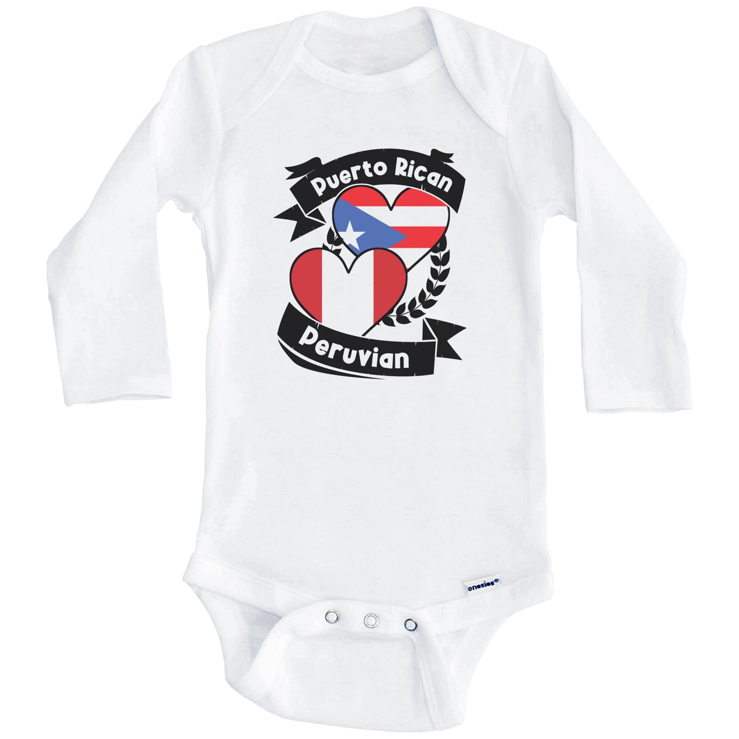 Puerto Rican Peruvian Heart Flags Puerto Rico Peru Baby Bodysuit (Long Sleeves)