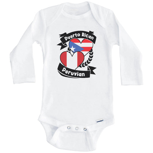 Puerto Rican Peruvian Heart Flags Puerto Rico Peru Baby Bodysuit (Long Sleeves)