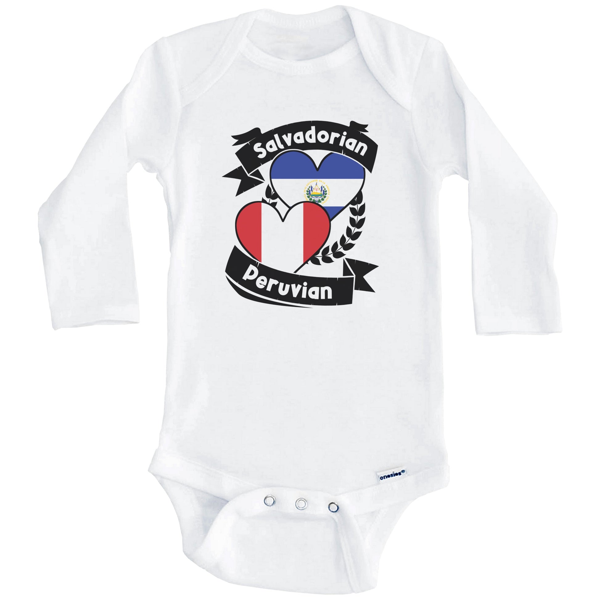 Salvadorian Peruvian Heart Flags El Salvador Peru Baby Bodysuit (Long Sleeves)