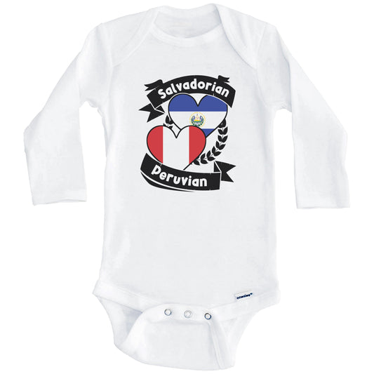 Salvadorian Peruvian Heart Flags El Salvador Peru Baby Bodysuit (Long Sleeves)