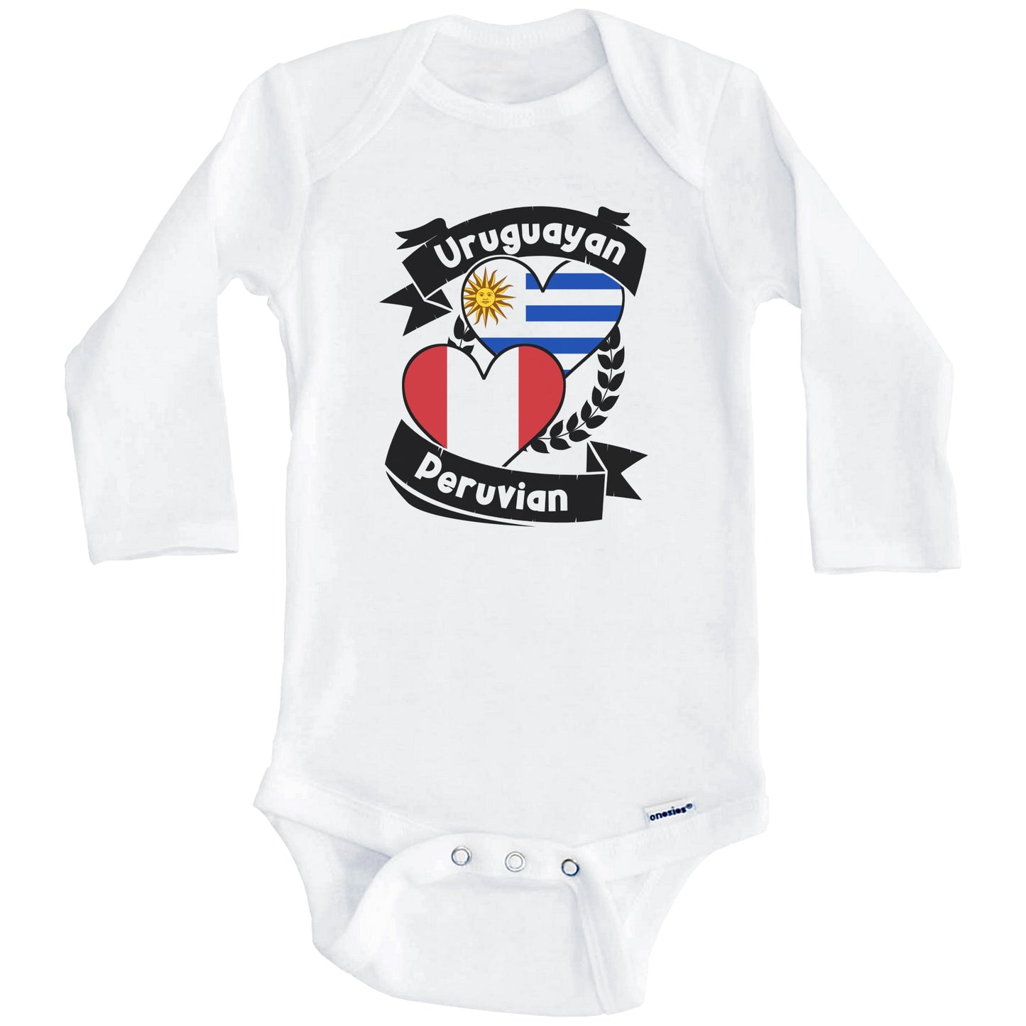 Uruguayan Peruvian Heart Flags Uruguay Peru Baby Bodysuit (Long Sleeves)