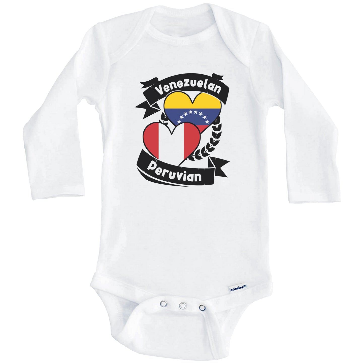 Venezuelan Peruvian Heart Flags Venezuela Peru Baby Bodysuit (Long Sleeves)