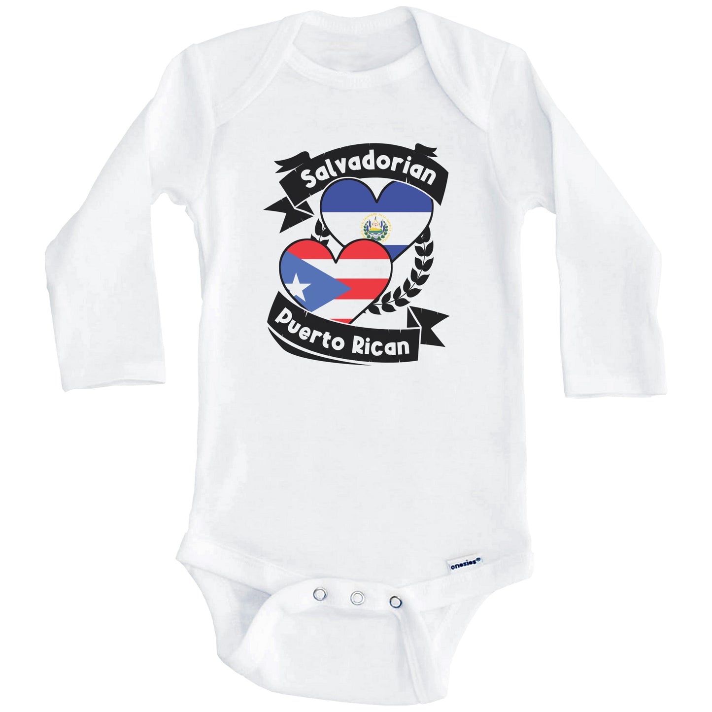 Salvadorian Puerto Rican Heart Flags El Salvador Puerto Rico Baby Bodysuit (Long Sleeves)