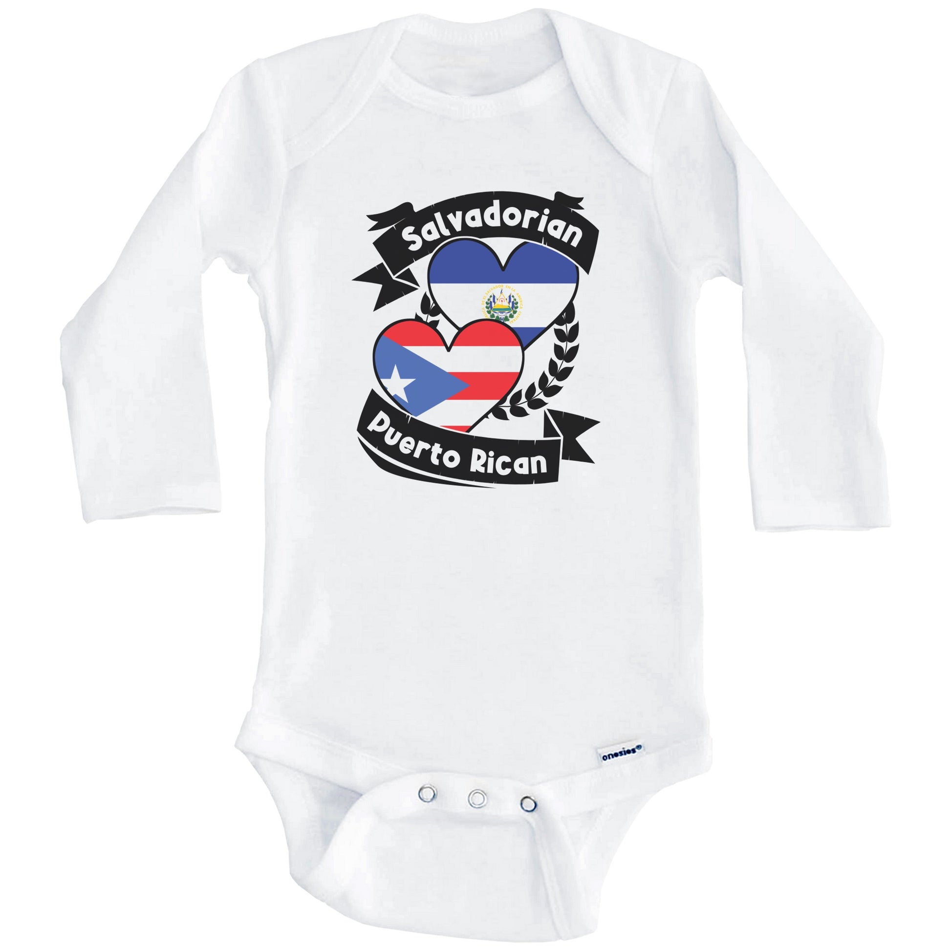 Salvadorian Puerto Rican Heart Flags El Salvador Puerto Rico Baby Bodysuit (Long Sleeves)