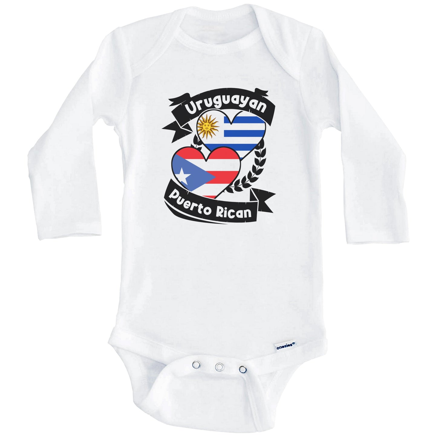 Uruguayan Puerto Rican Heart Flags Uruguay Puerto Rico Baby Bodysuit (Long Sleeves)
