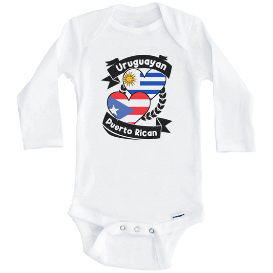 Uruguayan Puerto Rican Heart Flags Uruguay Puerto Rico Baby Bodysuit (Long Sleeves)