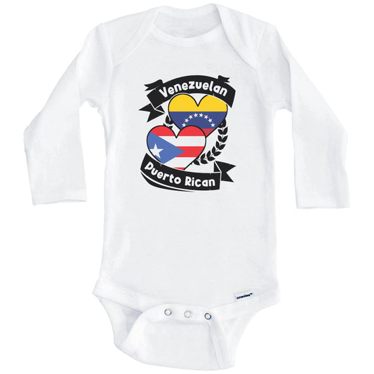 Venezuelan Puerto Rican Heart Flags Venezuela Puerto Rico Baby Bodysuit (Long Sleeves)