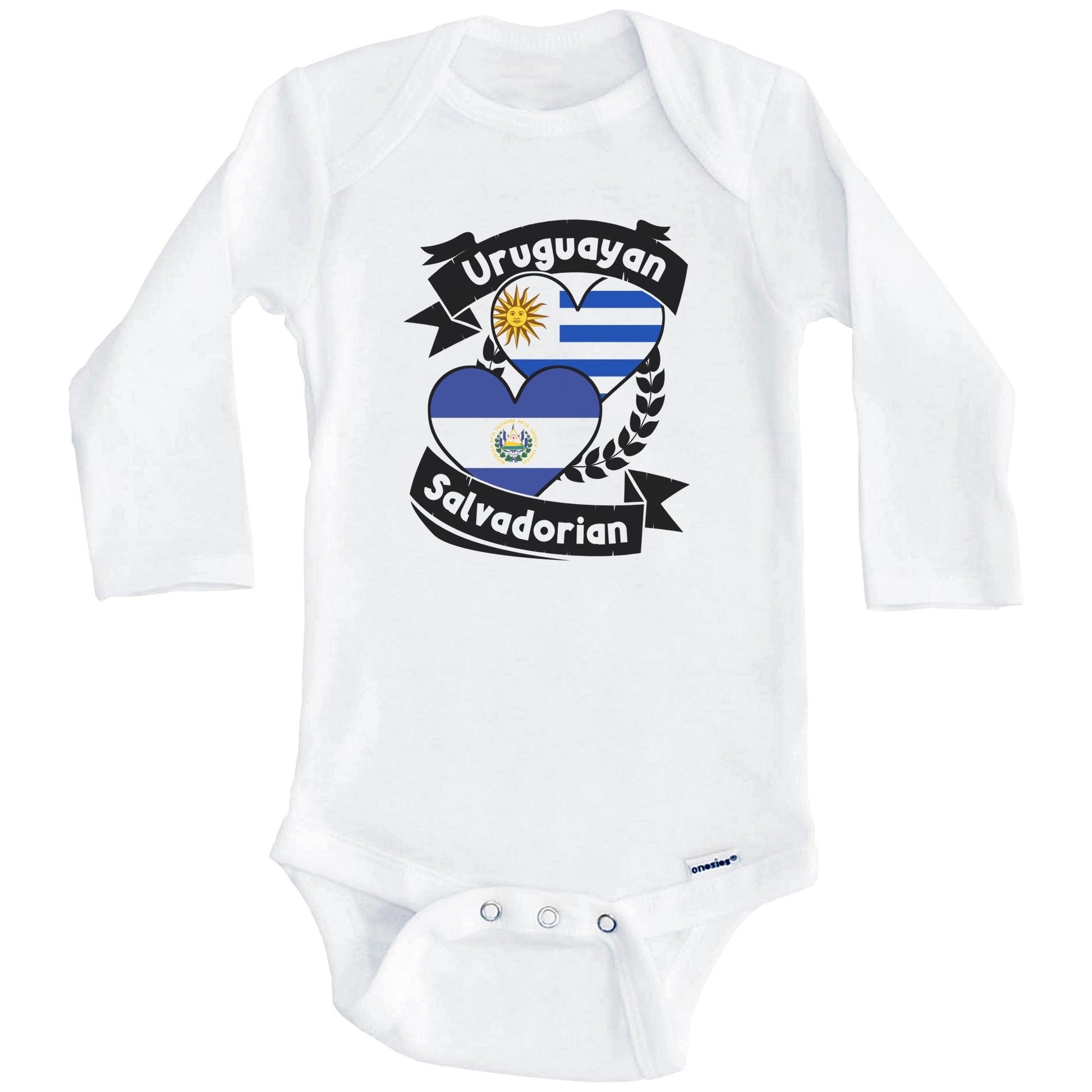 Uruguayan Salvadorian Heart Flags Uruguay El Salvador Baby Bodysuit (Long Sleeves)