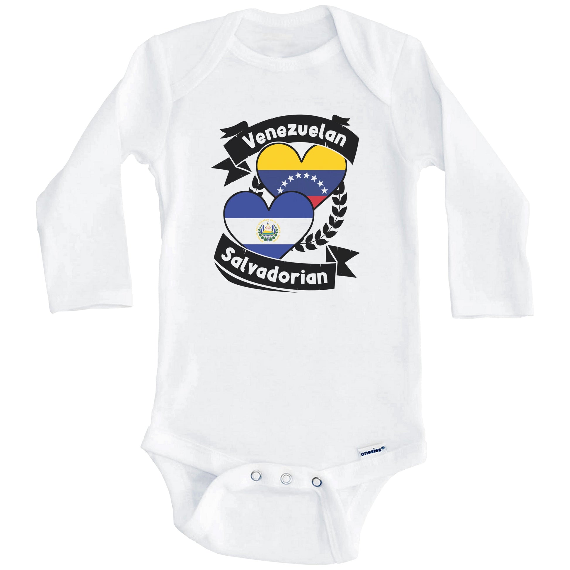 Venezuelan Salvadorian Heart Flags Venezuela El Salvador Baby Bodysuit (Long Sleeves)