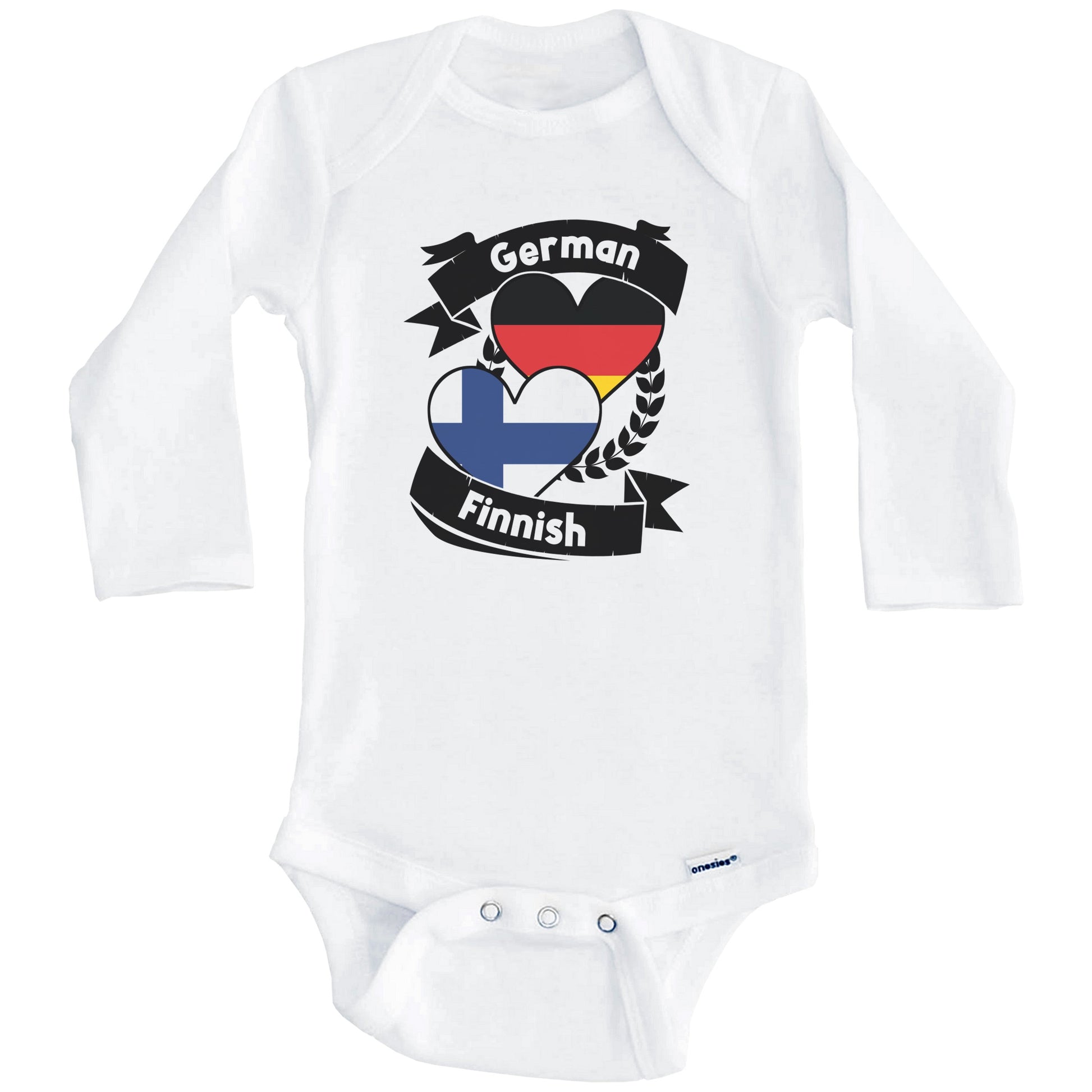 German Finnish Heart Flags Germany Finland Baby Bodysuit (Long Sleeves)