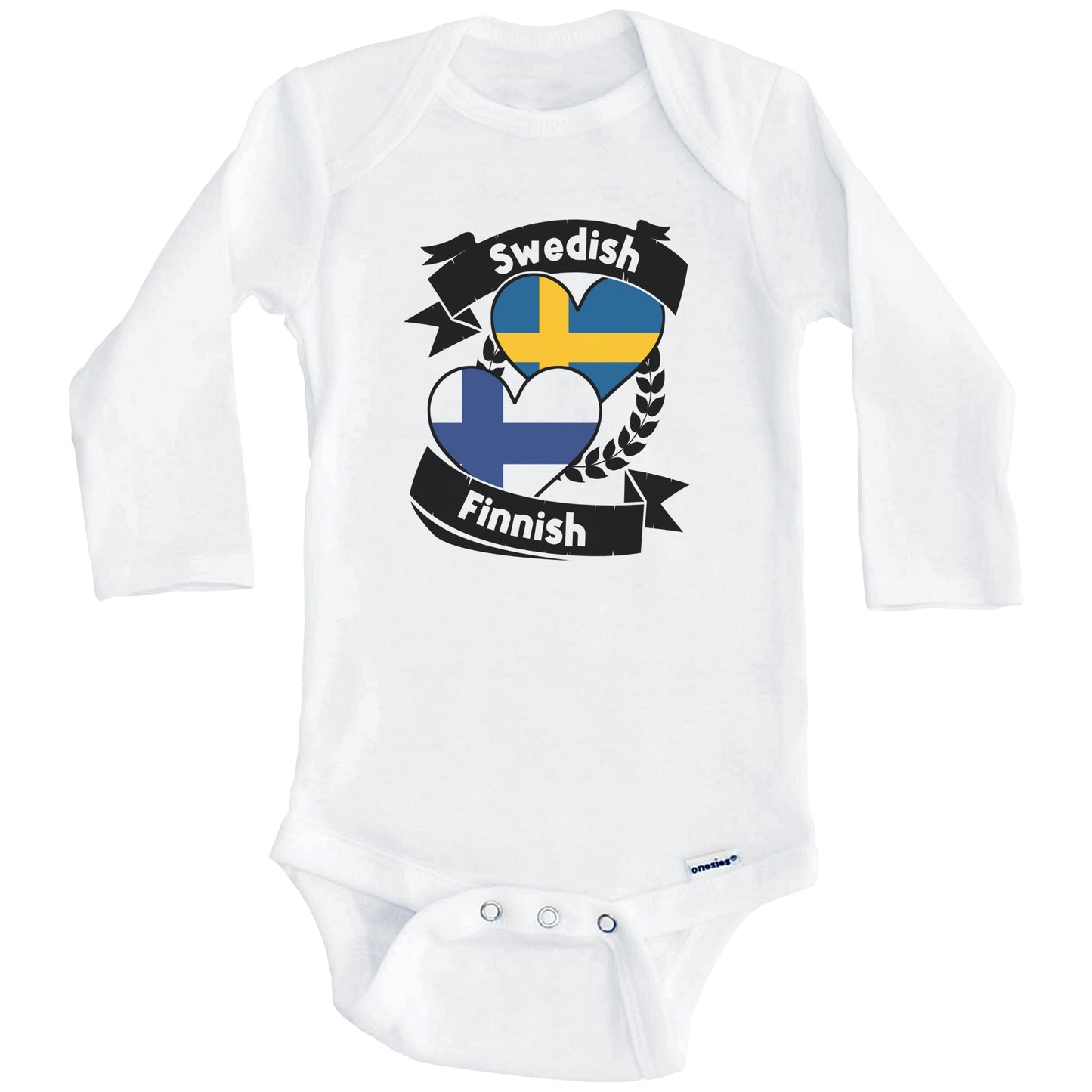 Swedish Finnish Heart Flags Sweden Finland Baby Bodysuit (Long Sleeves)