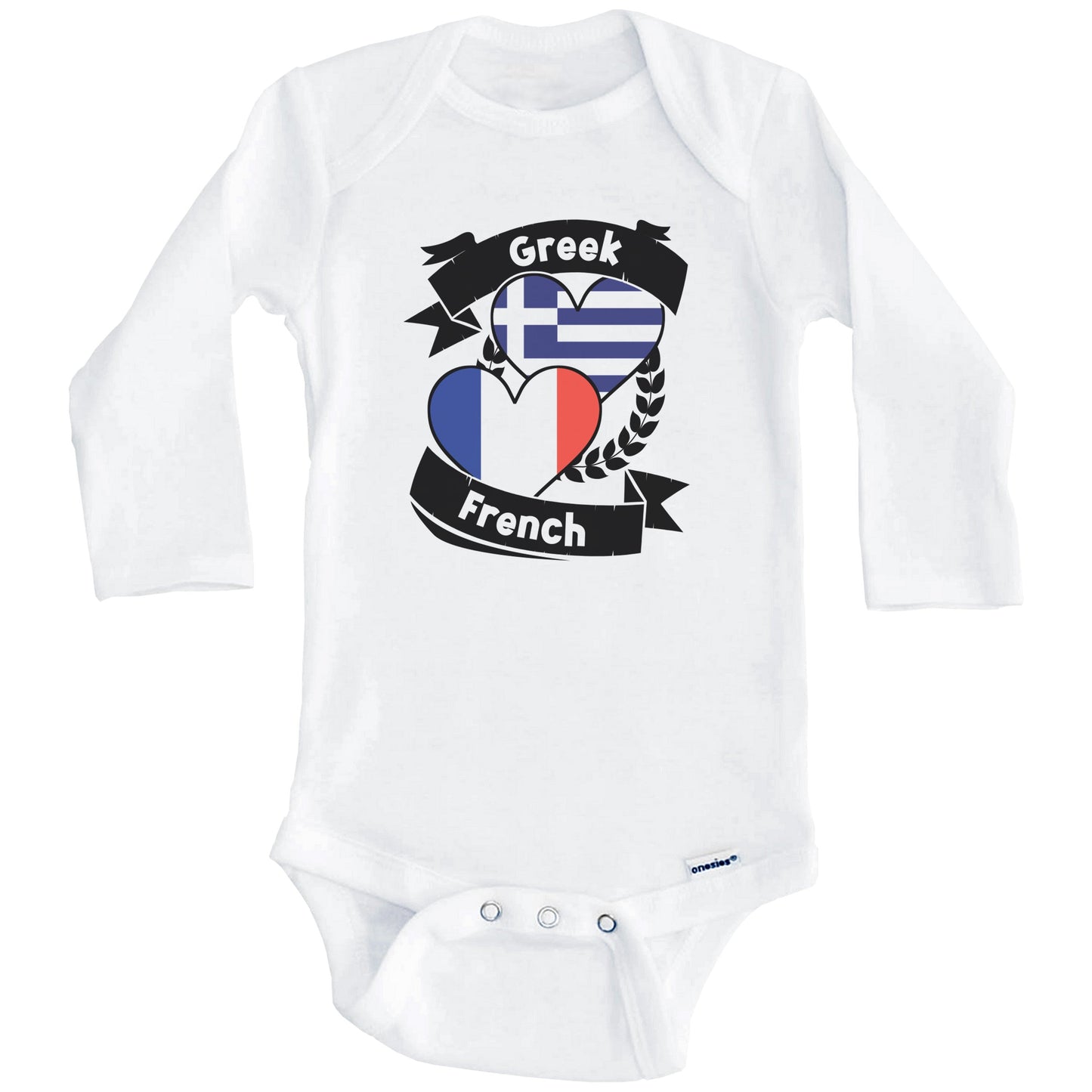 Greek French Heart Flags Greece France Baby Bodysuit (Long Sleeves)