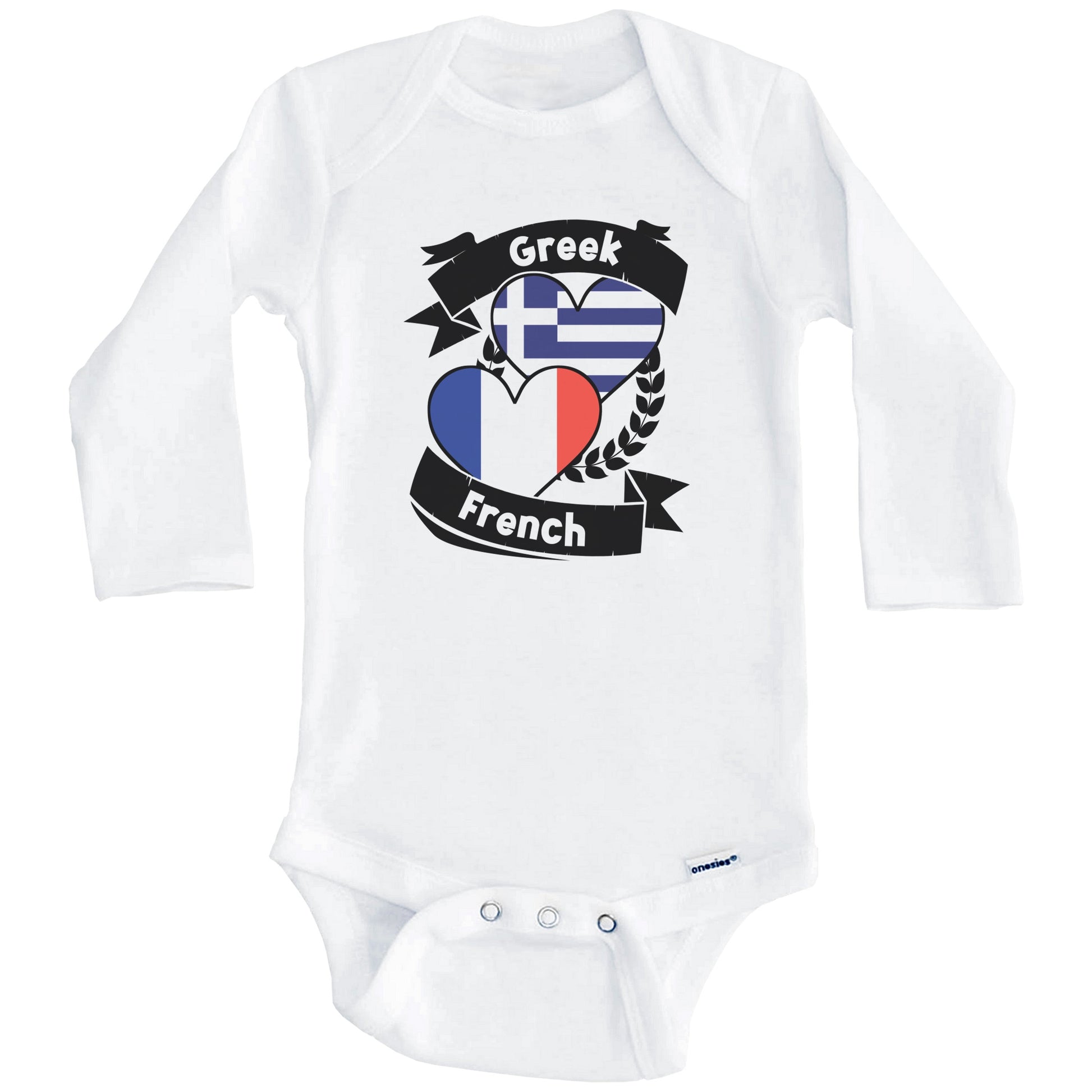 Greek French Heart Flags Greece France Baby Bodysuit (Long Sleeves)