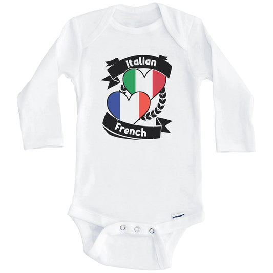 Italian French Heart Flags Italy France Baby Bodysuit (Long Sleeves)