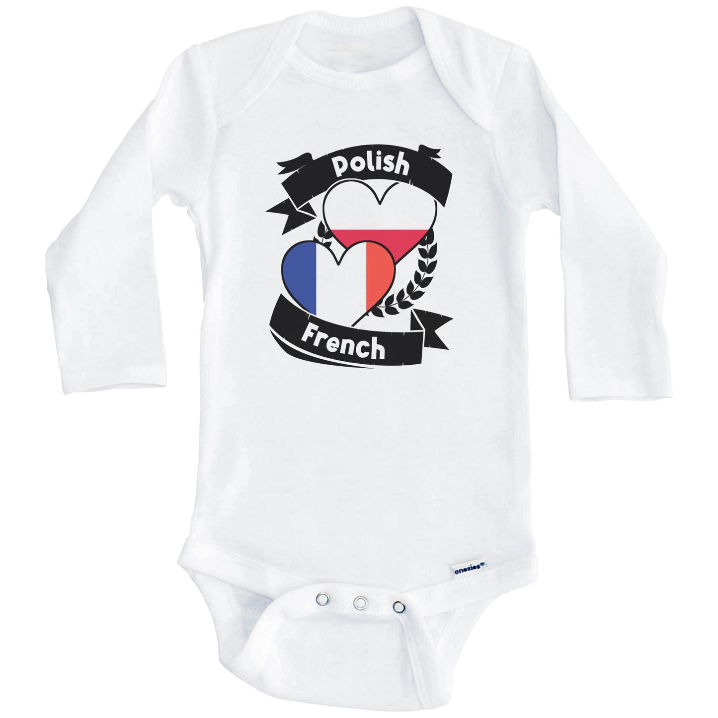 Polish French Heart Flags Poland France Baby Bodysuit (Long Sleeves)
