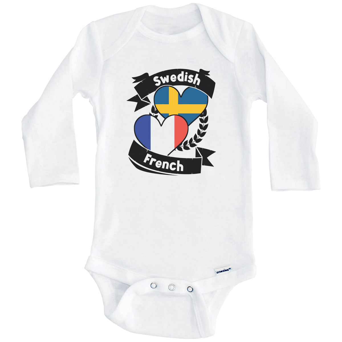 Swedish French Heart Flags Sweden France Baby Bodysuit (Long Sleeves)
