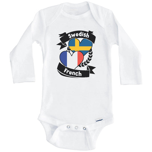Swedish French Heart Flags Sweden France Baby Bodysuit (Long Sleeves)