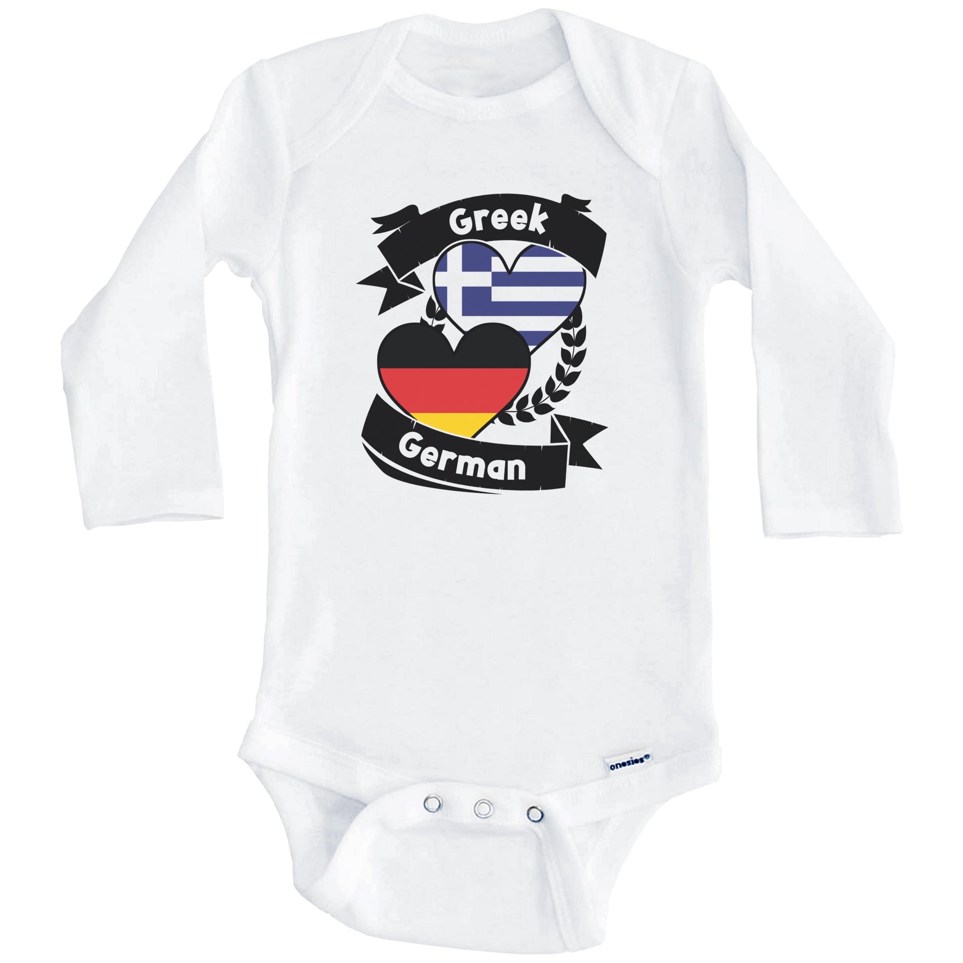 Greek German Heart Flags Greece Germany Baby Bodysuit (Long Sleeves)