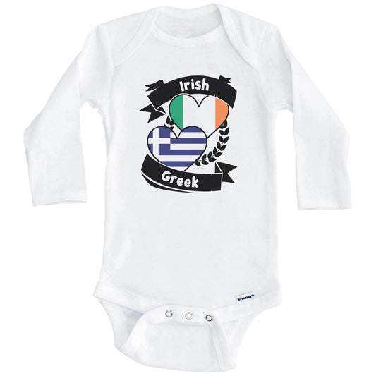 Irish Greek Heart Flags Ireland Greece Baby Bodysuit (Long Sleeves)