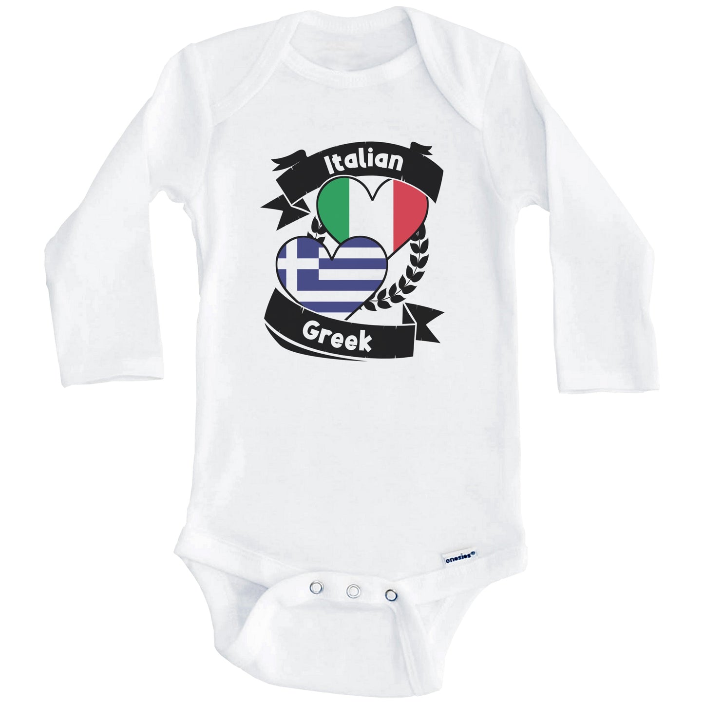 Italian Greek Heart Flags Italy Greece Baby Bodysuit (Long Sleeves)