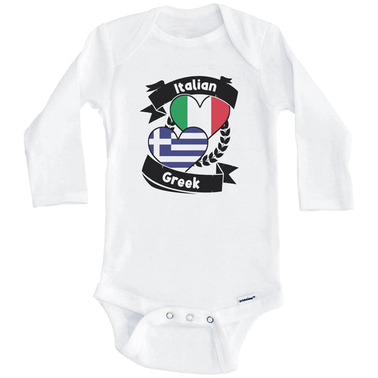 Italian Greek Heart Flags Italy Greece Baby Bodysuit (Long Sleeves)