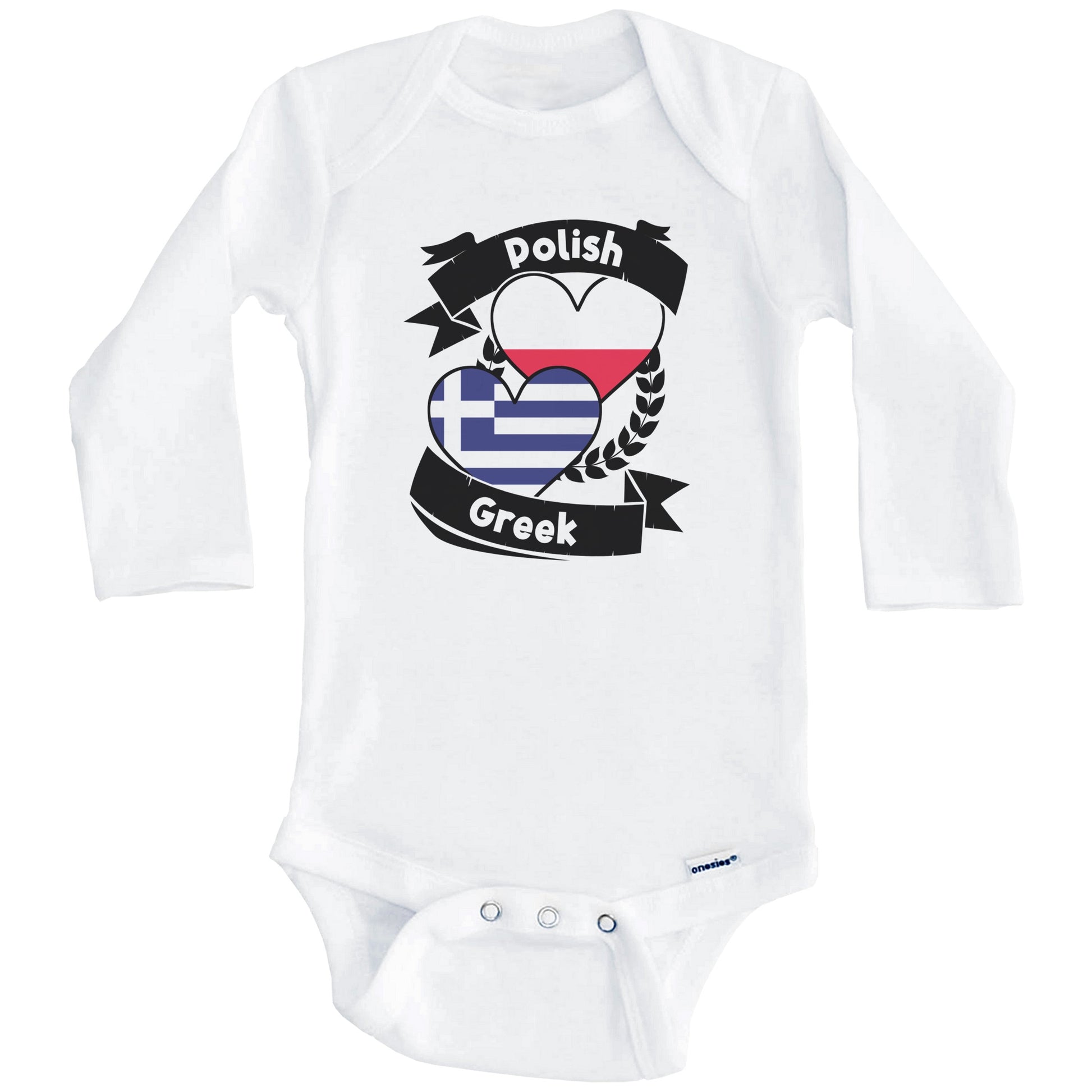Polish Greek Heart Flags Poland Greece Baby Bodysuit (Long Sleeves)