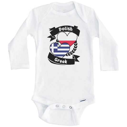 Polish Greek Heart Flags Poland Greece Baby Bodysuit (Long Sleeves)