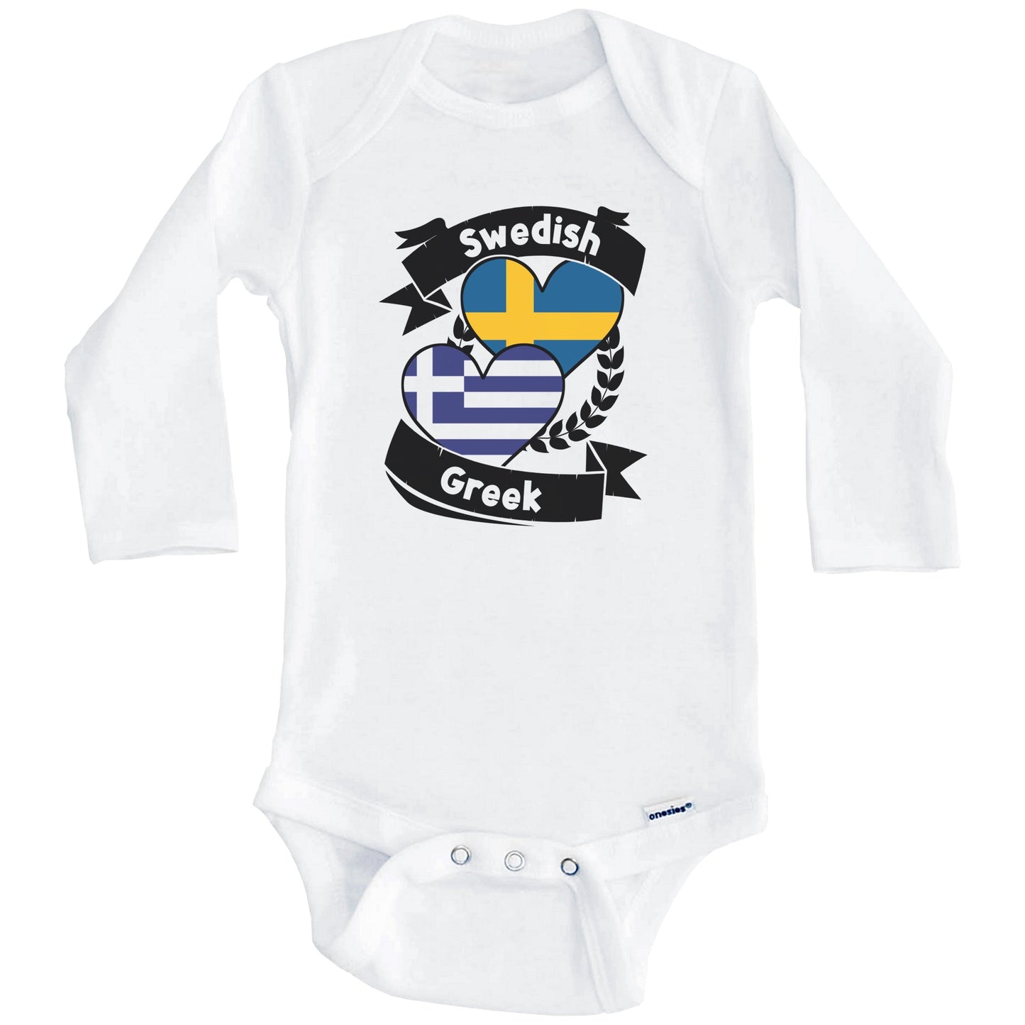 Swedish Greek Heart Flags Sweden Greece Baby Bodysuit (Long Sleeves)