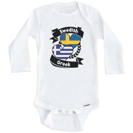 Swedish Greek Heart Flags Sweden Greece Baby Bodysuit (Long Sleeves)