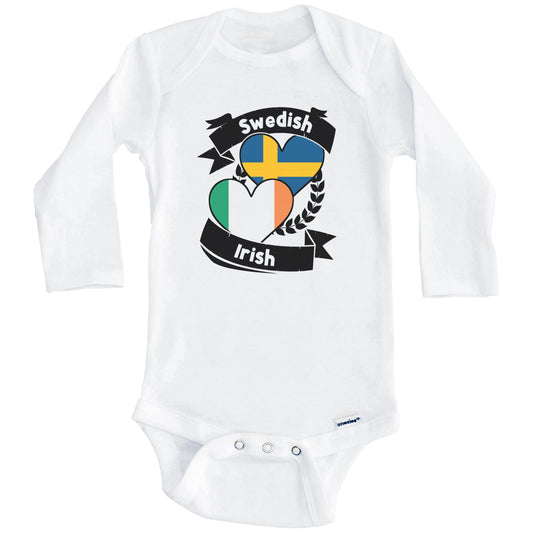 Swedish Irish Heart Flags Sweden Ireland Baby Bodysuit (Long Sleeves)
