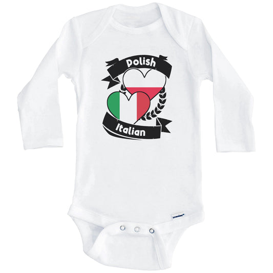 Polish Italian Heart Flags Poland Italy Baby Bodysuit (Long Sleeves)