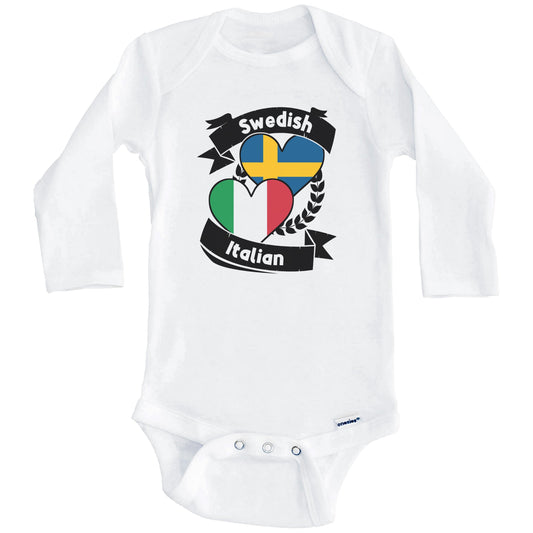 Swedish Italian Heart Flags Sweden Italy Baby Bodysuit (Long Sleeves)
