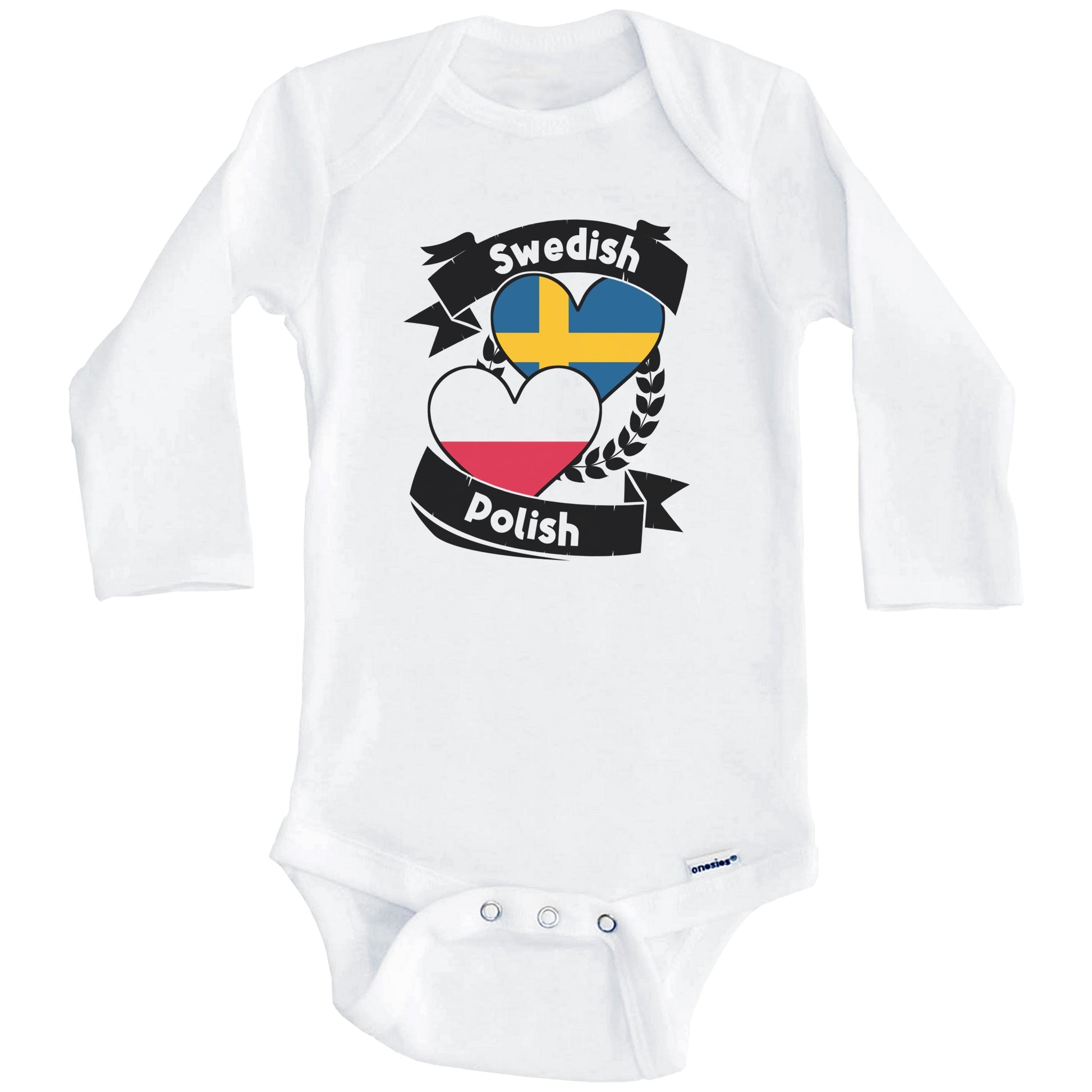Swedish Polish Heart Flags Sweden Poland Baby Bodysuit (Long Sleeves)