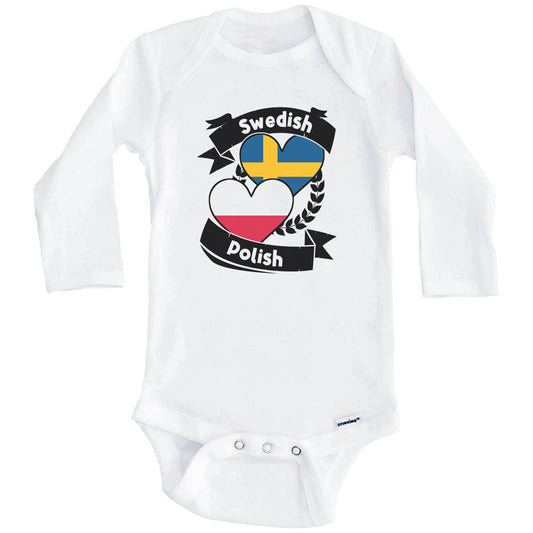 Swedish Polish Heart Flags Sweden Poland Baby Bodysuit (Long Sleeves)