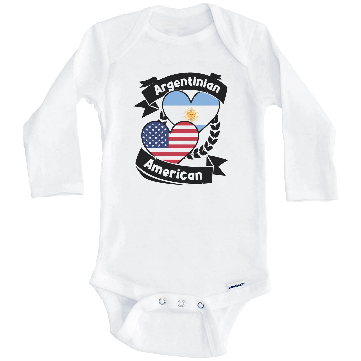 Argentinian American Hearts USA Flag Argentina Flag Baby Bodysuit (Long Sleeves)