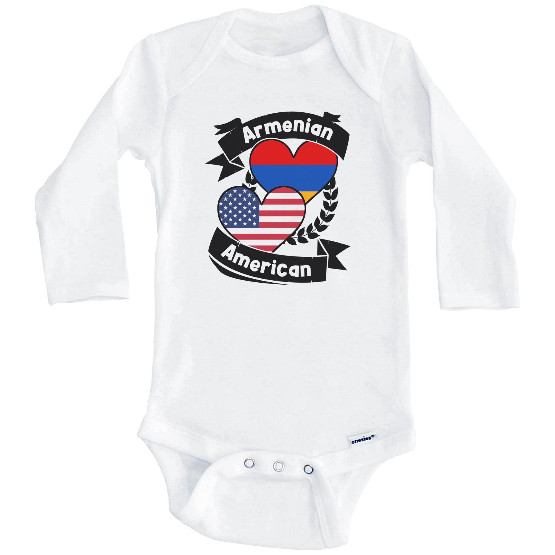Armenian American Hearts USA Flag Armenia Flag Baby Bodysuit (Long Sleeves)