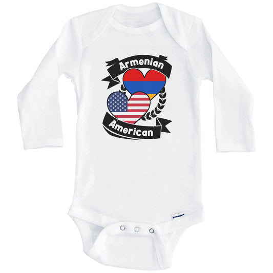 Armenian American Hearts USA Flag Armenia Flag Baby Bodysuit (Long Sleeves)