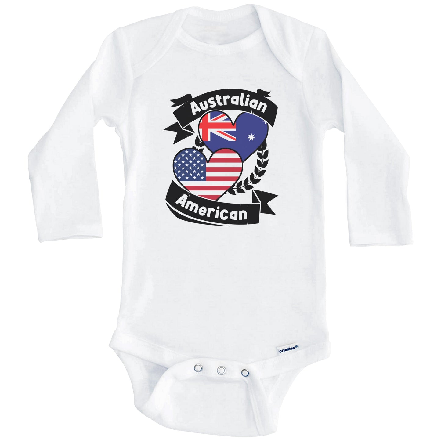 Australian American Hearts USA Flag Australia Flag Baby Bodysuit (Long Sleeves)