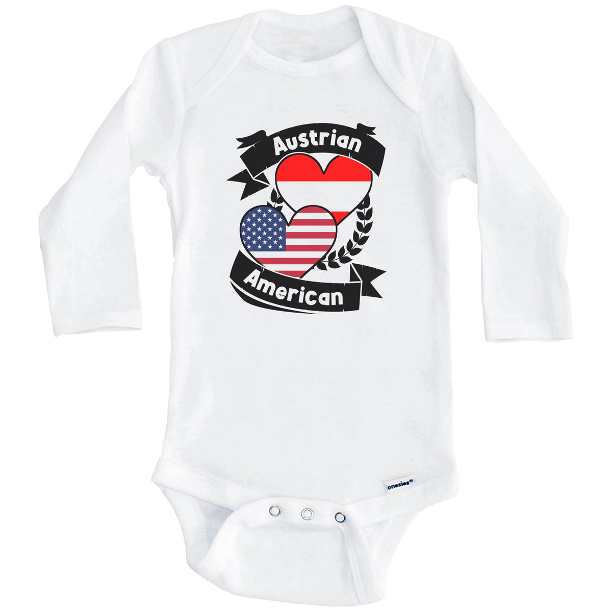 Austrian American Hearts USA Flag Austria Flag Baby Bodysuit (Long Sleeves)
